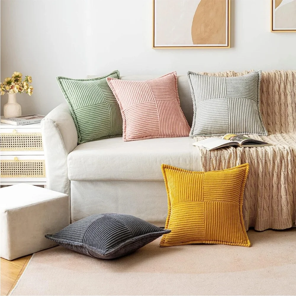 Sunflower Yellow Corduroy Decorative Farmhouse Luxury Soft Pillow Cover Cute Set